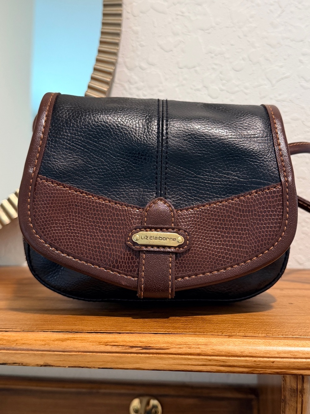 Liz Claiborne Black and Brown Leather Small Crossbody